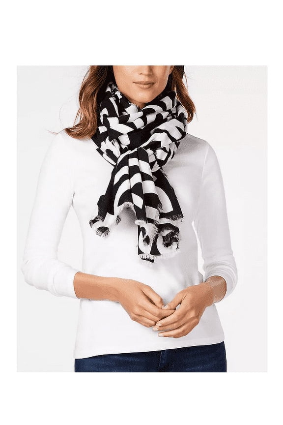 Women's 1989 DKNY Logo Block Printed Scarf Wrap Cotton Black One Size $48