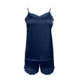 thumbnail image 4 of Conjunto de pijama sexy de encaje liso para mujer, con camisola y pantalones cortos, 2 piezas, tirantes ajustables, 4 of 5