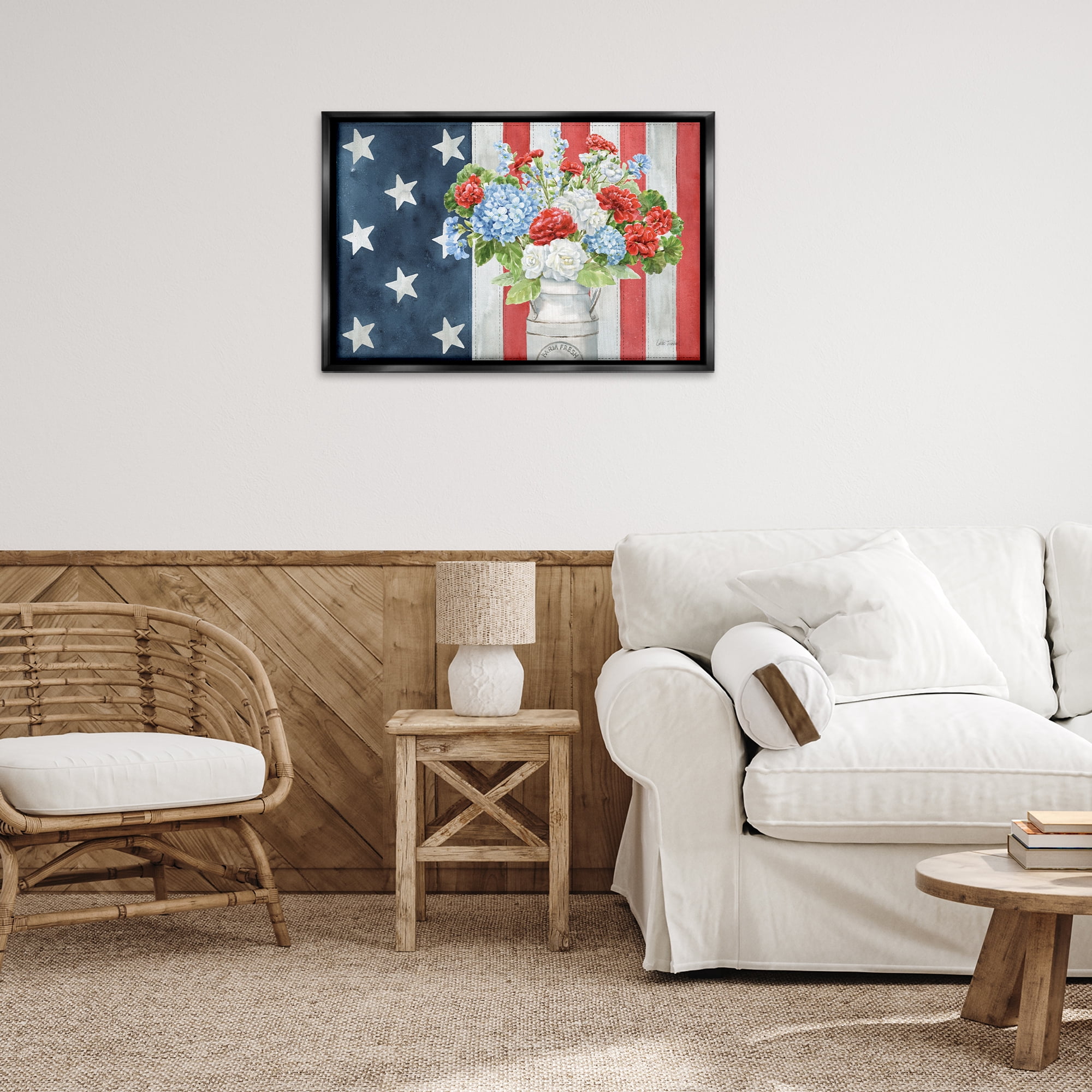 Stupell Industries American Flag Bouquet Patriotic Painting Black Floater Framed Canvas Art Print Wall Art, 31 x 21