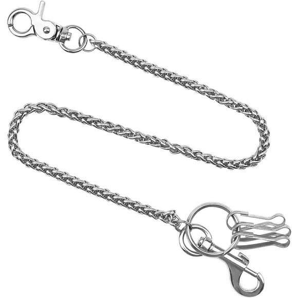 SURJDE 38cm Heavy Duty Jeans Pocket Chain Keychain, Double Lobster Clasp Safety Chain with 3 Key Rings Hip Hop Punk Wallet Chain for Clothing Jeans Pants Trousers Match Belt Loop Purse Handb