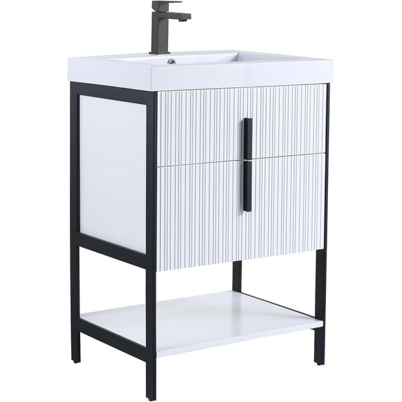 Fine Fixtures Serenity 24 in. W x 18 in. D x 33.5 in. H Bathroom Vanity in White Matte with Gel Coated Thick Edge top in Whte with Black Hardware