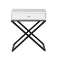 thumbnail image 3 of Koda White Wooden End Side Table Nightstand w/ Glass Top Drawer & Metal Base, 3 of 5