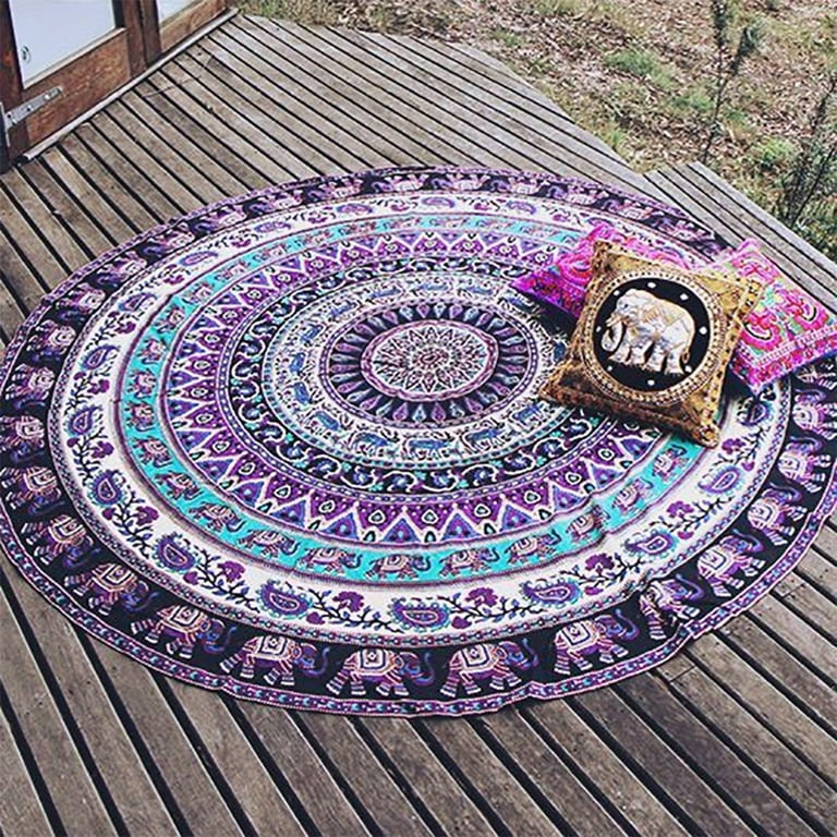 Oversized Circle Round Microfiber Mandala Beach Towel Blanket Large Soft Absorbent Fast Dry Sand Free Picnic Yoga Mat Wall Hanging Table Cloth Hippy Boho Gypsy Wall Decor with Tassels 59inch Walmart.c...