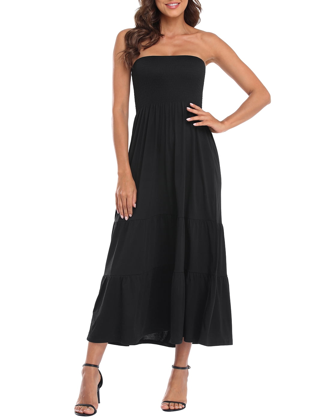 HDE Women's Strapless Maxi Dress Bohemian Sundress Black - L-XL ...