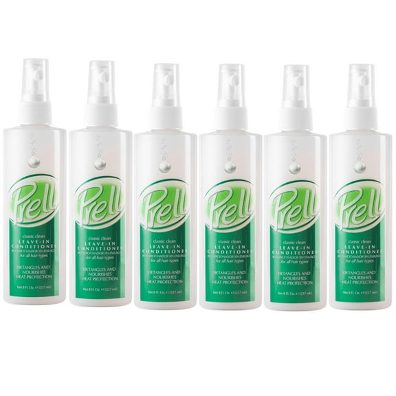 Prell Classic Clean Leave-in Conditioner, Detangles and Nourishes Heat Protection 8 fl. oz for All hair Types. - 6 Pack