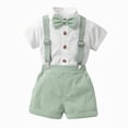 thumbnail image 3 of Kaprioy Toddler Formal Outfit Kid Gentleman Short Sleeve Shirt Bowtie Boy Suspender Shorts Wedding Suit Boys Outfits, 3 of 5