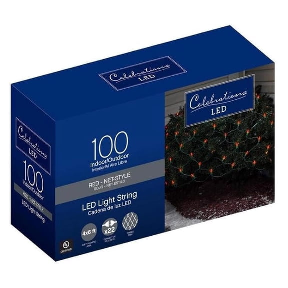LED Net Lights Red - 4ft x 6ft - 100 Bulbs - Christmas String Lights - Holiday Decorative Lighting - Indoor & Outdoor Use - Green Wire