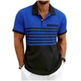 thumbnail image 2 of Men's Top Color Block Casual Waffle Knit Pocket Short Sleeved Half Button Stand Collar Shirt Blue S, 2 of 9