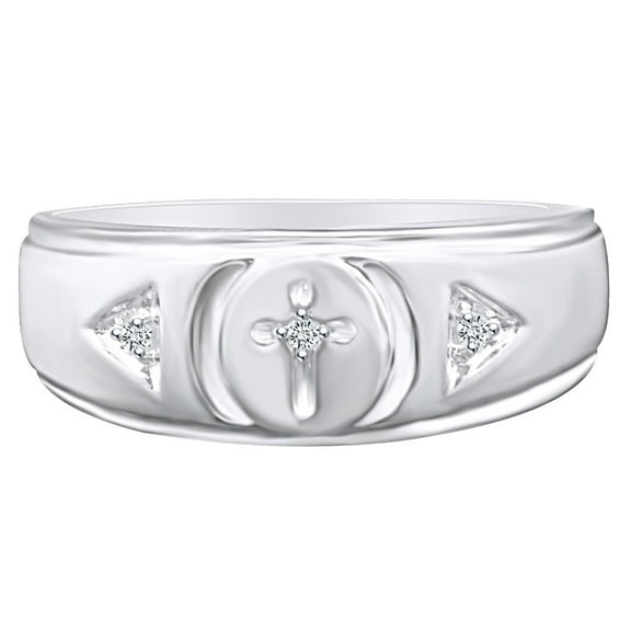 AFFY 0.04 Carat Round Shape White Natural Diamond Accent Men's Cross Wedding Band Ring 14k Solid Yellow Gold Ring Size-9