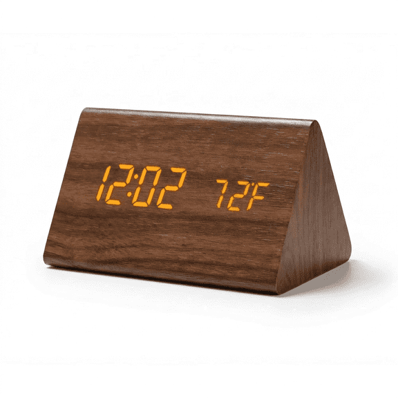 DAYBETTER Wooden Alarm Clock for Bedrooms, Digital Clocks with Date and Temperature, Battery and USB Operated Easy to Set Alarm Clock for Heavy Sleepers,Brown