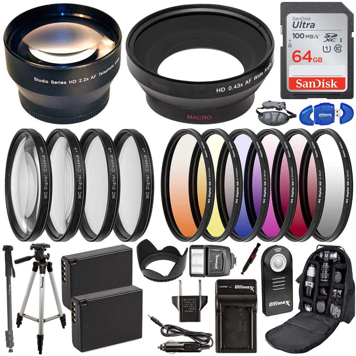Professional 58MM Accessory Kit for Canon EOS Rebel T7, T6, T5, T3