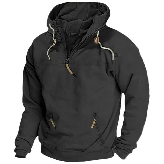 Durtebeua Chandail à Capuchon à Col Rond pour Homme, Respirant, Ample et Léger, Noir, P