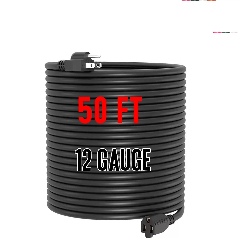 12 gauge extension cord 50 feet 15 amp extension cord 50 ft 12/3 125V 1875 WATTS Heavy Duty Indoor Outdoor Grounded power extension cord 50 ft 12 gauge Electric Cable 12 awg extension cord 5