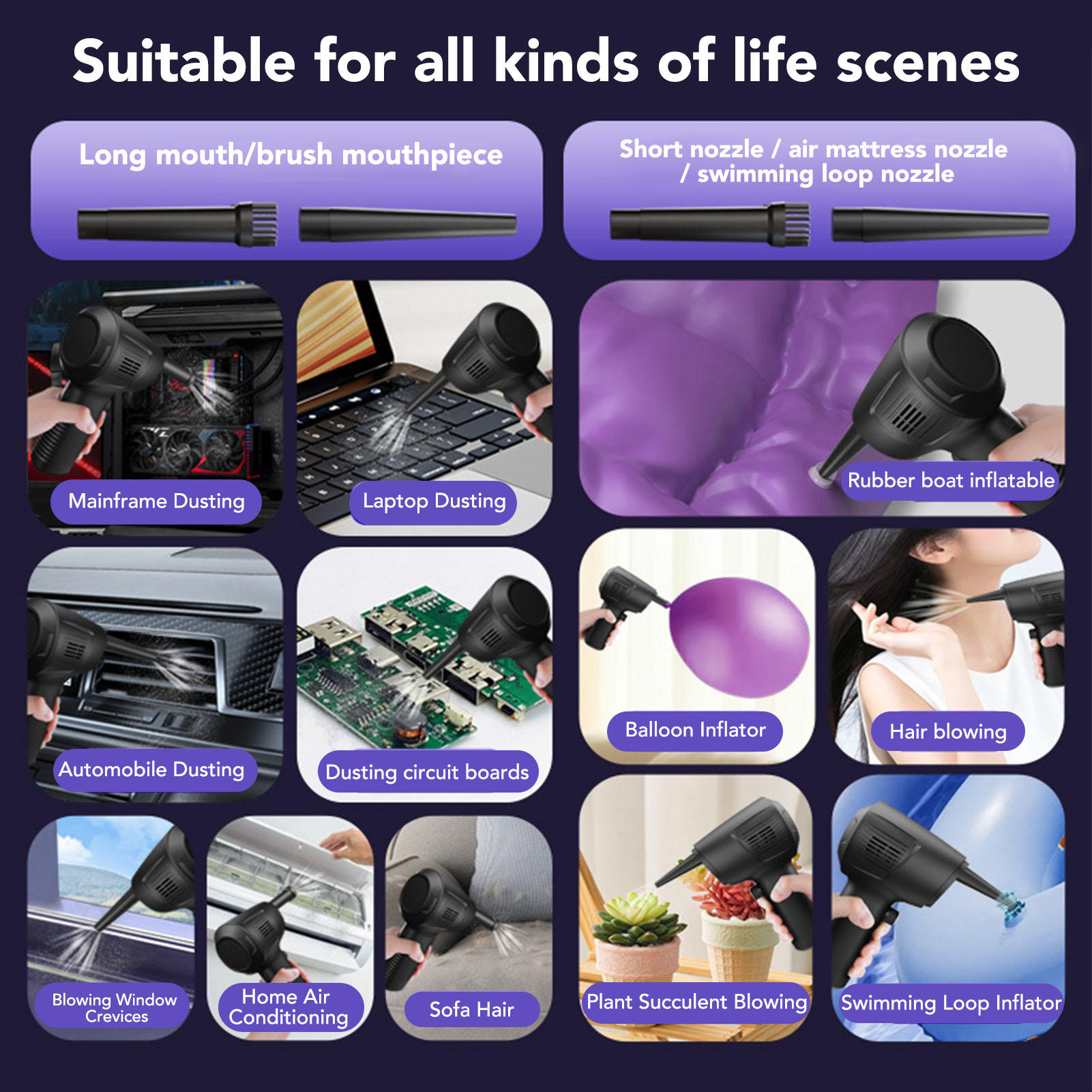 BOKYAN 50000RPM Cordless Air Duster – 5‑Nozzle Rechargeable Portable Blower for Computers, Keyboards, Cars & Inflatable Toys