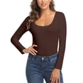 thumbnail image 3 of ANYFIT WEAR Women Slim Fit Plain Shirts Top Long Sleeve Base Layer Tee Top Brown M, 3 of 7