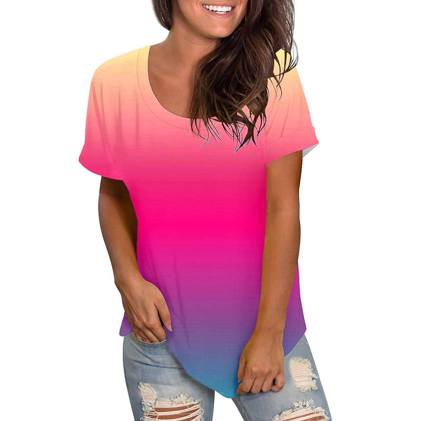 ★GUBIN★ Sleeve Layering Short Sleeve T-shirt Fsqjgq T-Shirt for Women Neon Blouses Tops Women Casual