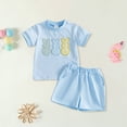 thumbnail image 2 of Kaprioy My First Easter Baby Girl Outfit Girls Clothes Bunny Carrot Embroidery Striped Short Sleeve Shirt Plaid Shorts Set 2Pcs Toddler Summer Clothes, 2 of 7