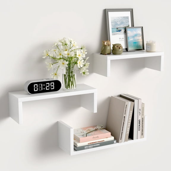 FKS LIFE Floating Shelves for Wall, Wall Shelves for Bathroom, Bedroom, Living Room, Kitchen, Office, Wood Shelves for Home Decor Set of 3