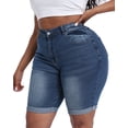 thumbnail image 3 of Gocolloa Womens Plus Size Jean Shorts High Waisted Stretchy Midi Bermuda Denim Shorts Grayish Blue 16W, 3 of 5