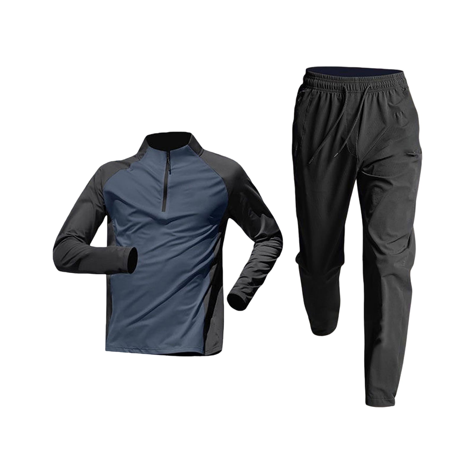 sunsanly 2Pcs/Set Men's Quick-drying Fitness Suit Half-zip T-shirt Trouser Set Sports Track Field Clothes Breathable Sportswear for Running Cycling