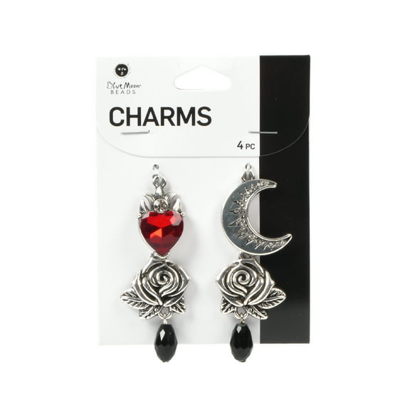 Blue Moon Beads 4 Piece Alloy Silver Rose Moon Charms-Unisex-Teen to Adult