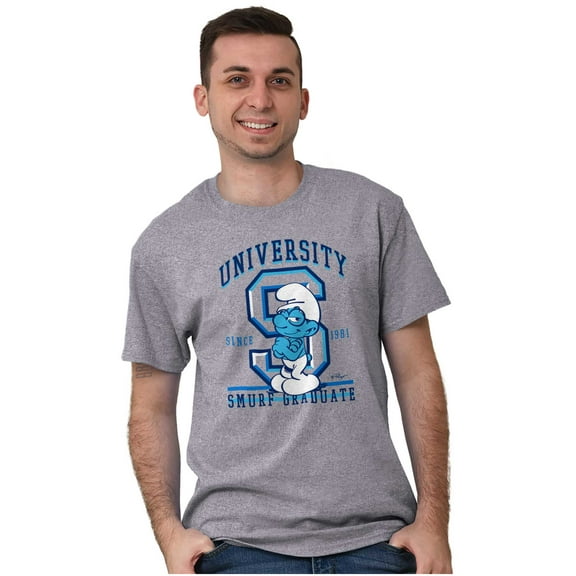 Vintage Smurf University Graduate Men's Graphic T Shirt Tees Brisco Brands S