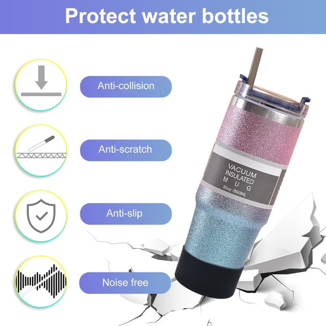 Tapas De Botellas 2 piezas de silicona para taza de agua cubierta protectora anti-escaldado para taza de coche de 40 oz (negro) Hugtrwg Libre de BPA