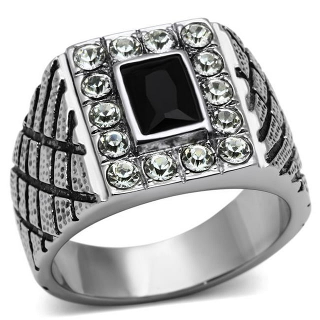 Alamode TK700-10 Men High Polished Stainless Steel Ring with Synthetic in Jet - Size 10