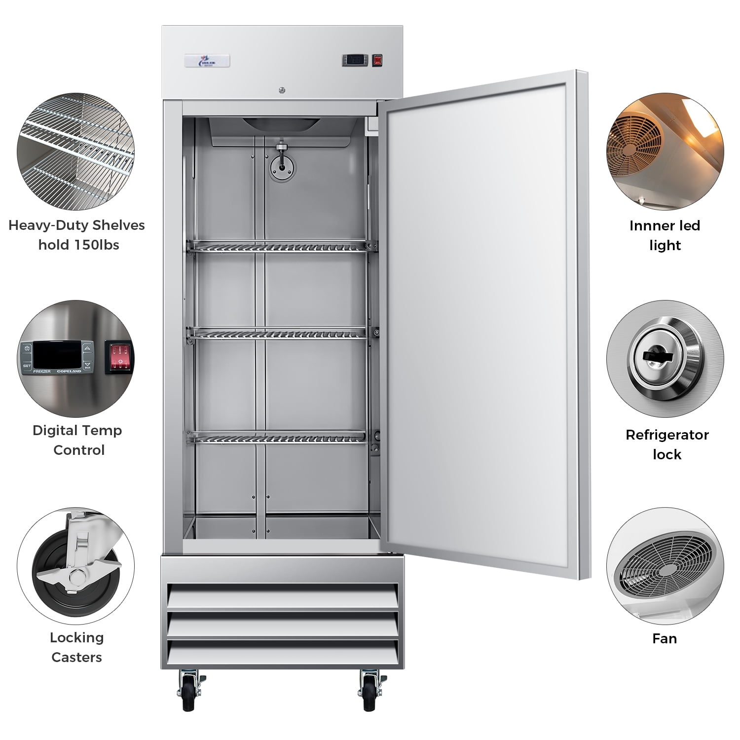 Cooler Depot 29" W Commercial Freezer, 23Cu.ft Single Solid Door Stainless Steel Storage Freezer