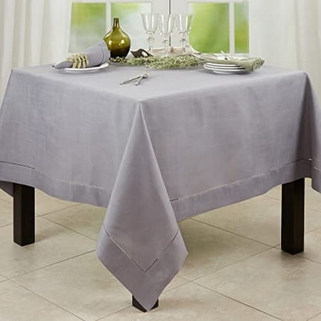 

Fennco Styles Classic Hemstitched Border Solid Color Tablecloth 70 W x 160 L - Slate Rectangle Table Cover for Dining Table Banquets Holiday Weddings Home Décor and Everyday Use