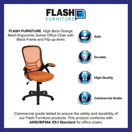 UPC: 0889142563990 | Flash Furniture High Back Orange Mesh Ergonomic Swivel Office Chair with Black Frame and Flip-up Arms