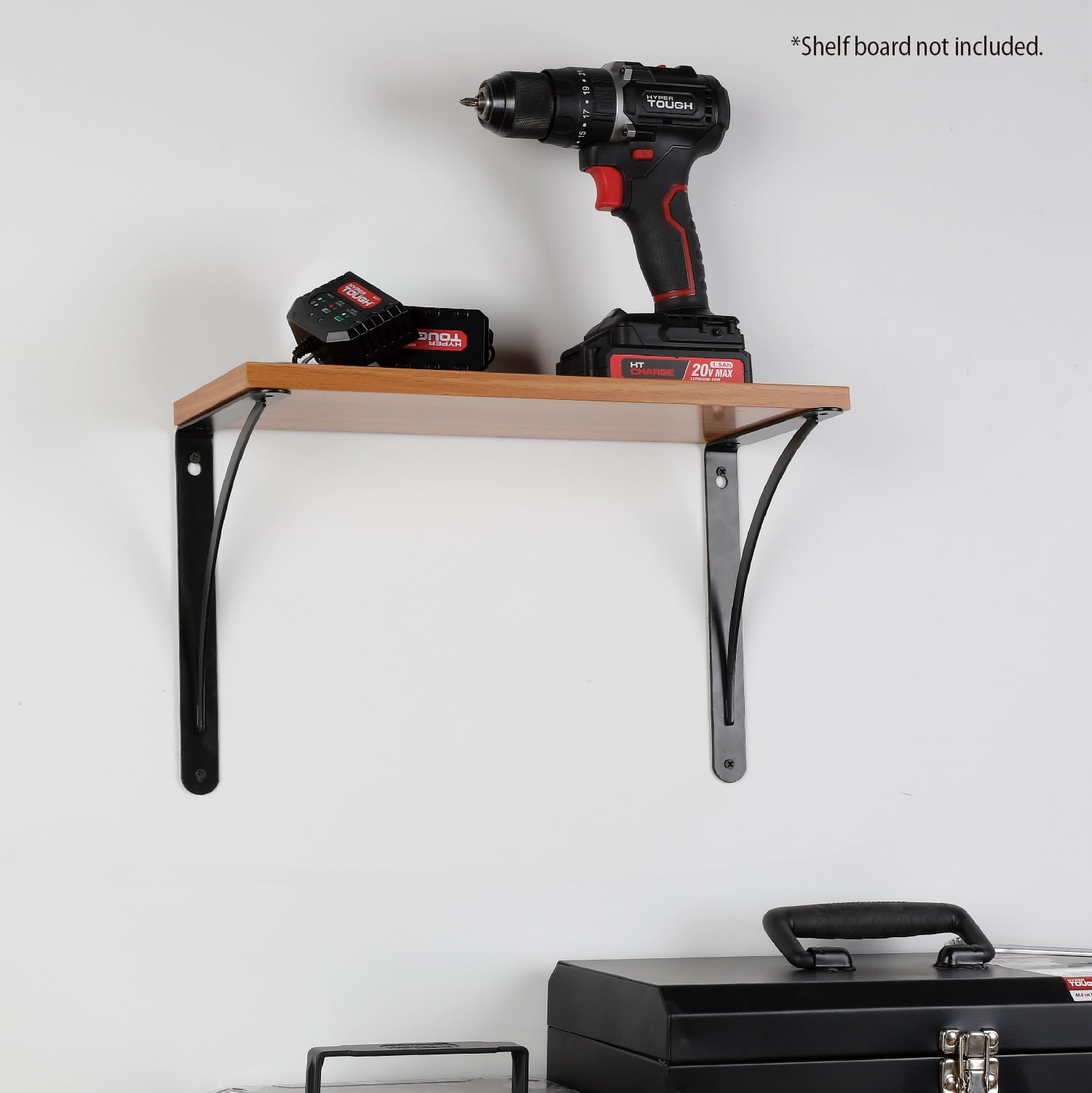 Hyper Tough 9" X 6.5" Curved Shelf Bracket, Black, 4-Pack