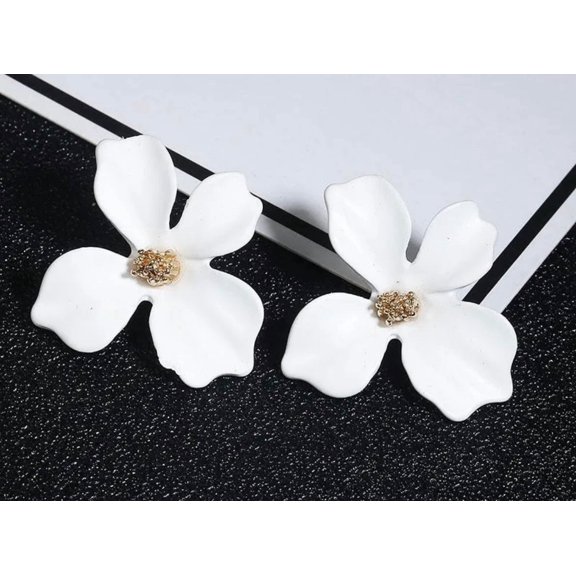 RubyLee Elegance Flower White Matte Earrings for Women