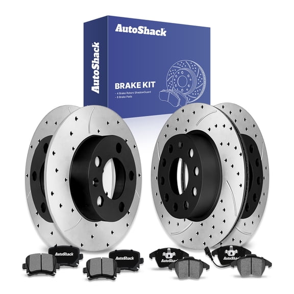 AutoShack Front & Rear Brake Rotors & Ceramic Pads for Volkswagen, Jetta 2007-2009, FWD L4 2.0L L5 2.5L - E-Coated Drilled & Slotted - ShadowGuard