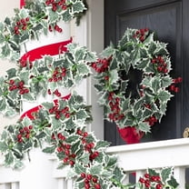 Cadancy 6.6Ft Christmas Garland Artificial Holly Red Berry Leaves Decorations Garlands Xmas Tree Fireplace Mantle Stairs Dinner Table Decor Winter Holiday Party Home Decoration Vine