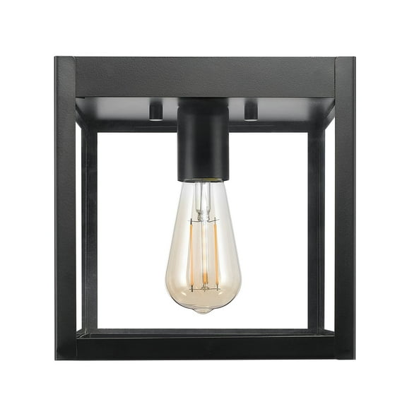 Globe Electric Sasha 1-Light Matte Black Outdoor Flush Mount Ceiling Light with Clear Glass Shade