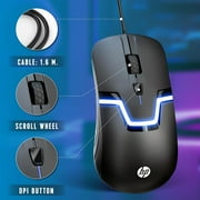 HP USB Wired Gaming Optical Mouse with LED Backlight and Adjustable 1000/1600 DPI Settings, 3 Buttons and Press Life Up to 5 Million Clicks