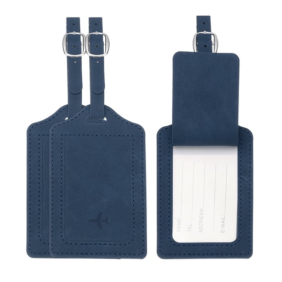 Suitcase Tags, Deep Blue Leather Tags with Private Protection, 3 Pcs
