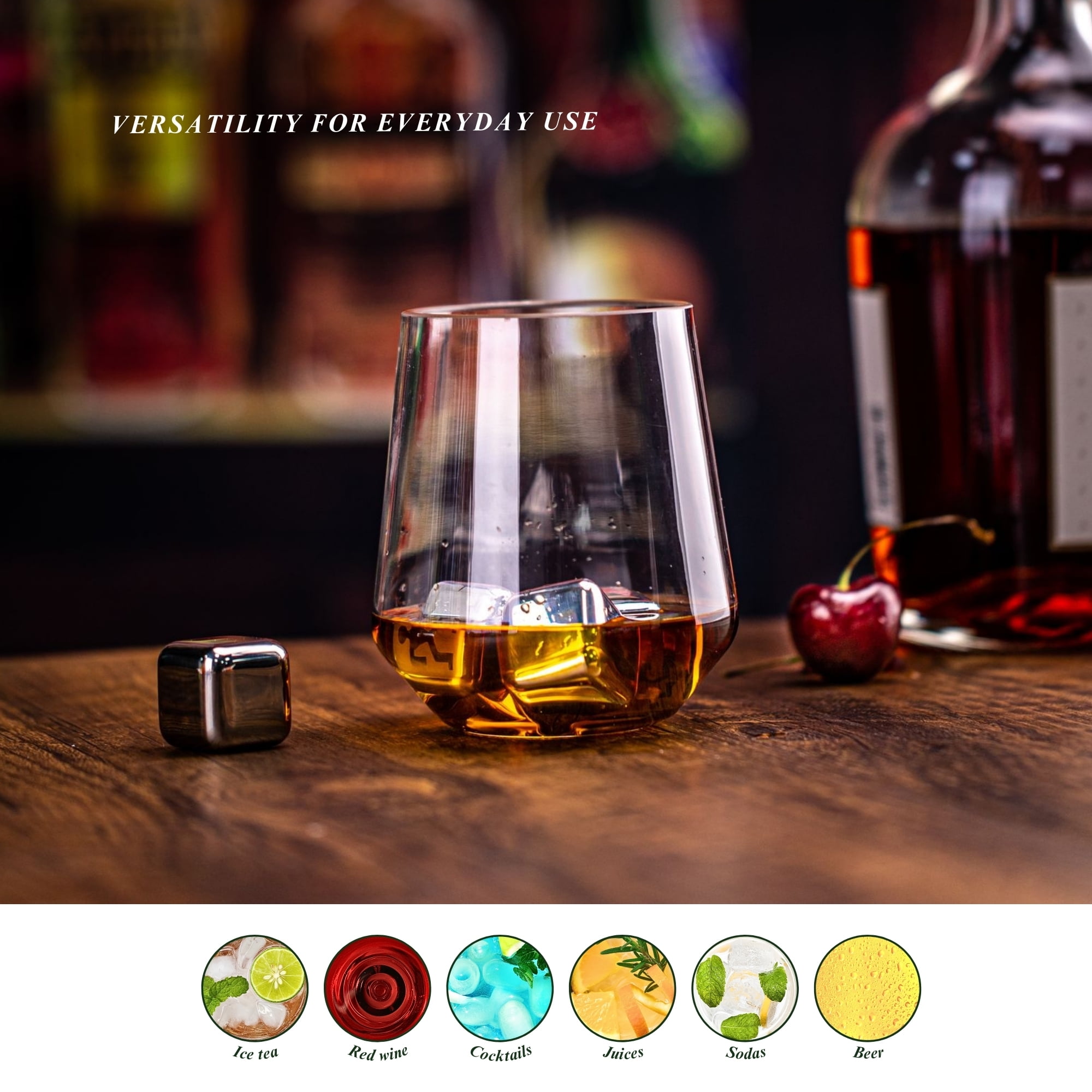MIYOPESI 16oz Clear Stemless Wines Glasses (Set of 6), Shatter-Proof Bar Glasses, BPA-Free, Dishwasher-Safe