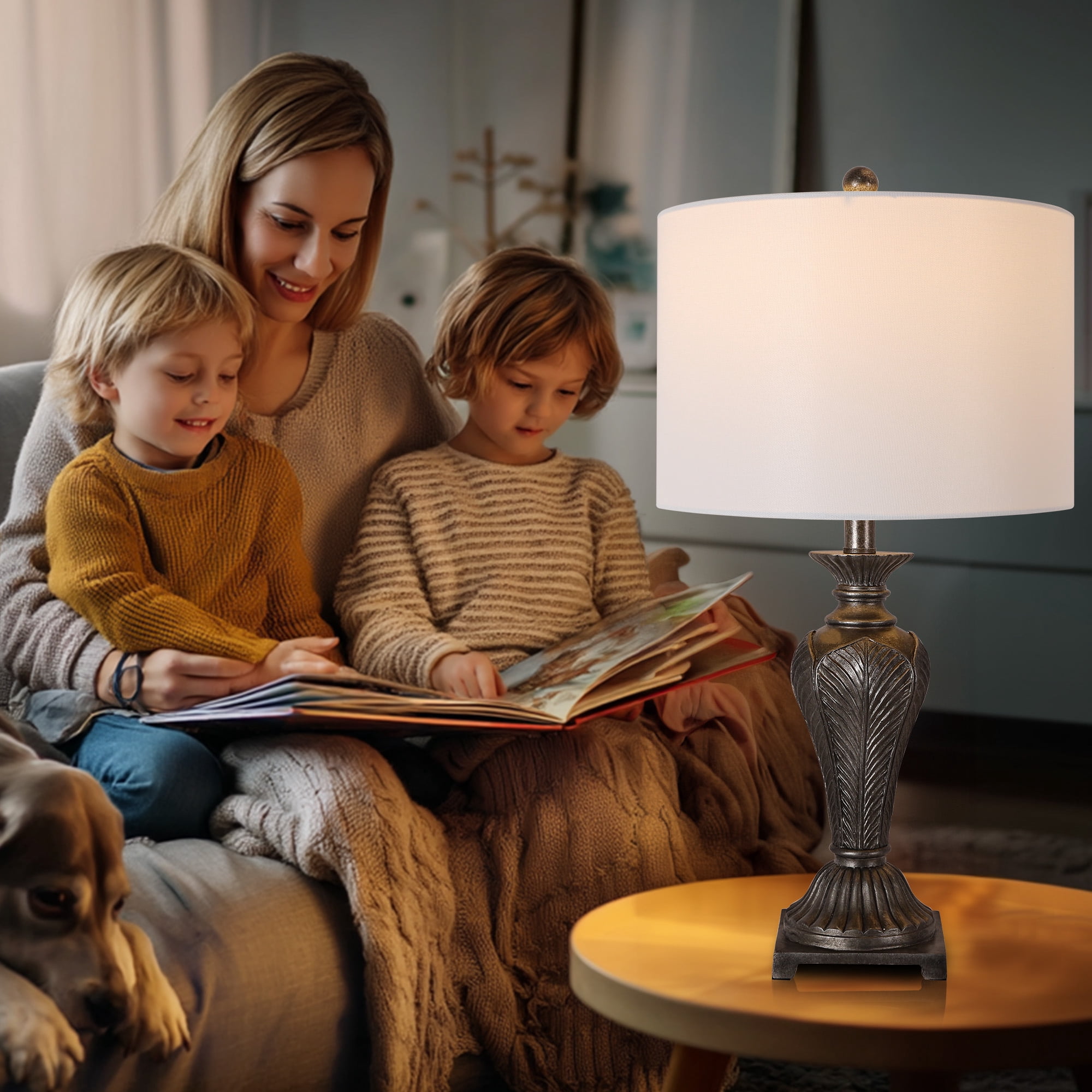 25'' Resin Table Lamp, 1 Pack Living Room Bedroom Lighting Table Lamp for Home Decoration