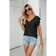 thumbnail image 7 of XCHQRTI Women's Ruffle Sleeve Shirts V Neck Flutter Short Sleeve Tunic Blouse Hollow Casual Top, 7 of 7