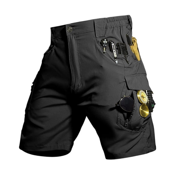 Zimjoy Hiking Shorts for Men Water Resistant Quick Dry Outdoor Work Tactical Cargo Shorts with Multi-Pocket (No Belt), Black L