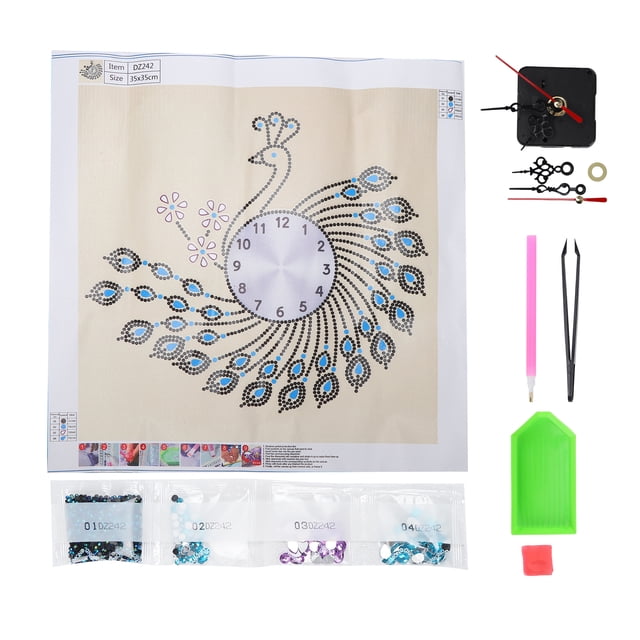 Reloj de pared, kit de pintura de diamante artesanal, conjunto de decoración de pintura de diamante artesanal para pared del hogar