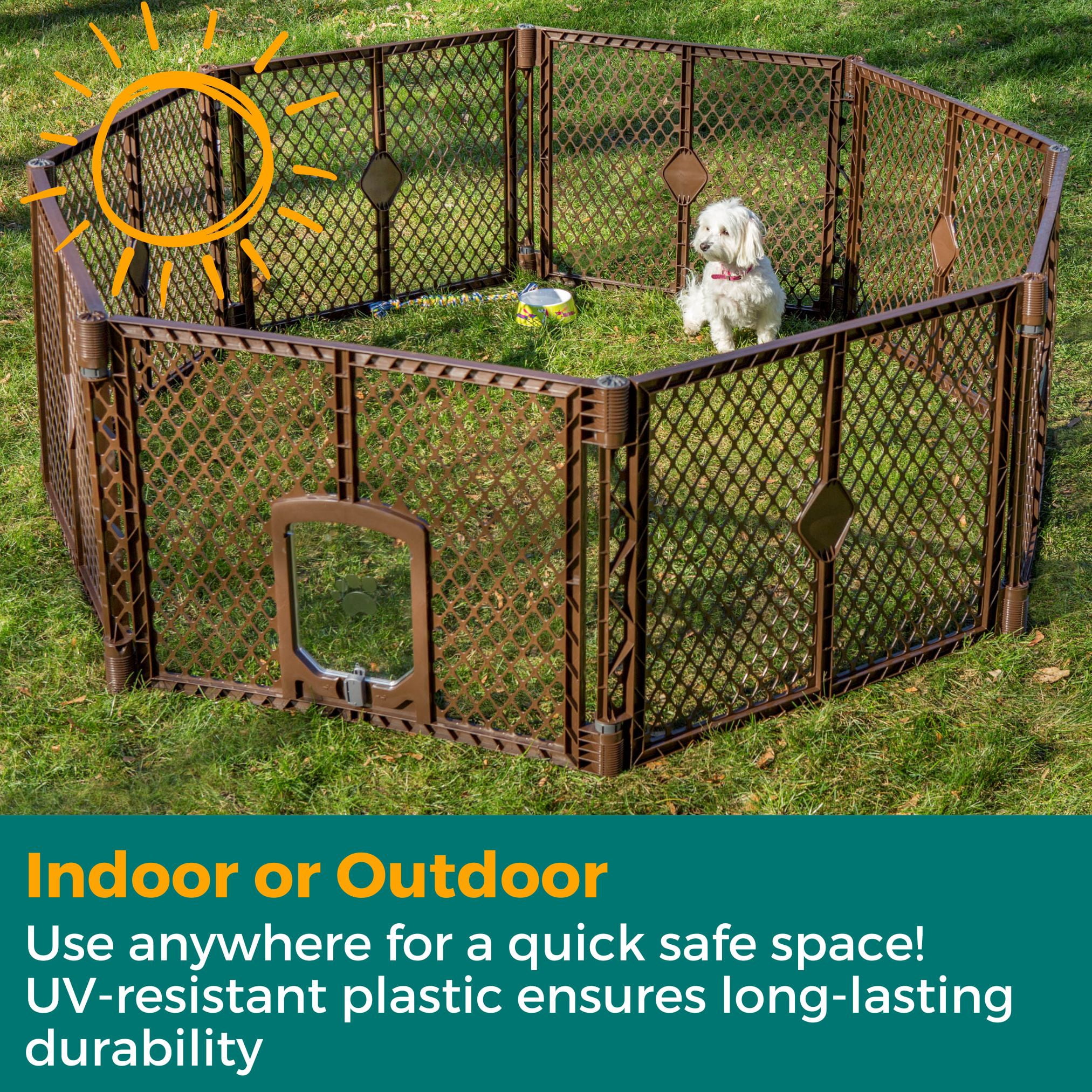 North States MyPet 8-Panel Plastic Petyard Passage Indoor and Outdoor Playpen for Dogs, Brown