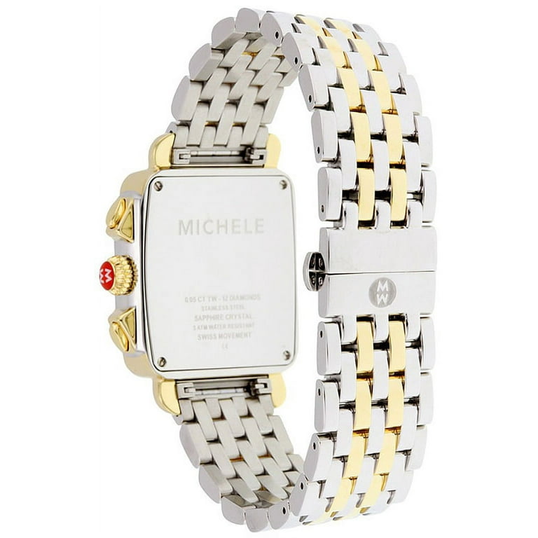 Michele Signature Deco Chronograph Day Date Two Tone Stainless Steel Diamond Womens Watch MWW06P000122