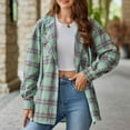 thumbnail image 3 of Baberdicy Womens Shirts Women's Fall Casual Hoodie Long Sleeved Plaid Shirt with Pocket Blouses for Women Green, 3 of 7