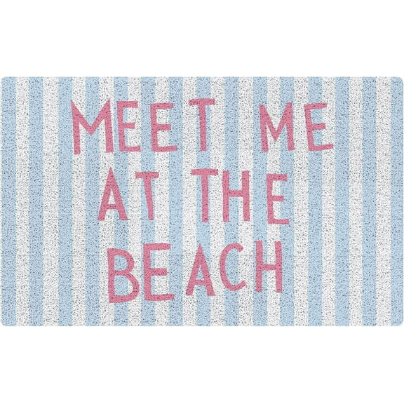 Blue Striped Meet Me at The Beach Mats for Front Door Entry Front Porch Doormat Non-Slip Carpet Rugs Floor Mat Decorative for Home Bathroom Kitchen Indoor 16x24 Inch