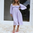 thumbnail image 2 of Flowy Midi Dress with Long Sleeves and Square Neckline for Women, 2 of 9
