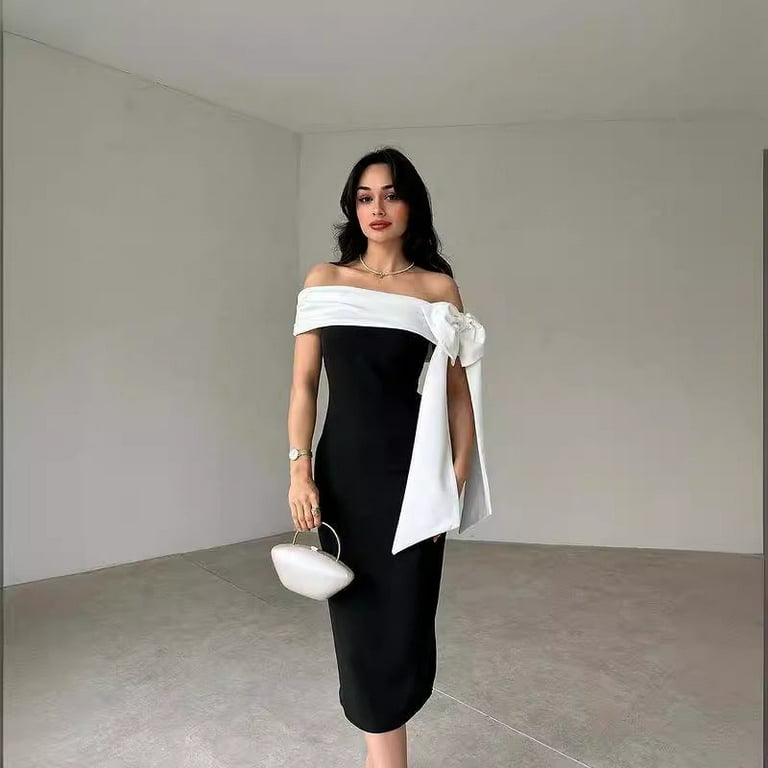 blue dress for baby girl White and Black Velvet Long Prom Dress, Mermaid Off the Shoulder Party