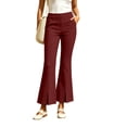 thumbnail image 6 of CQONEPT Women's Split Hem Flare Pants Elastic Waist Casual Office Elegant Cropped Dress Pant Trousers with Pockets Wine L, 6 of 7